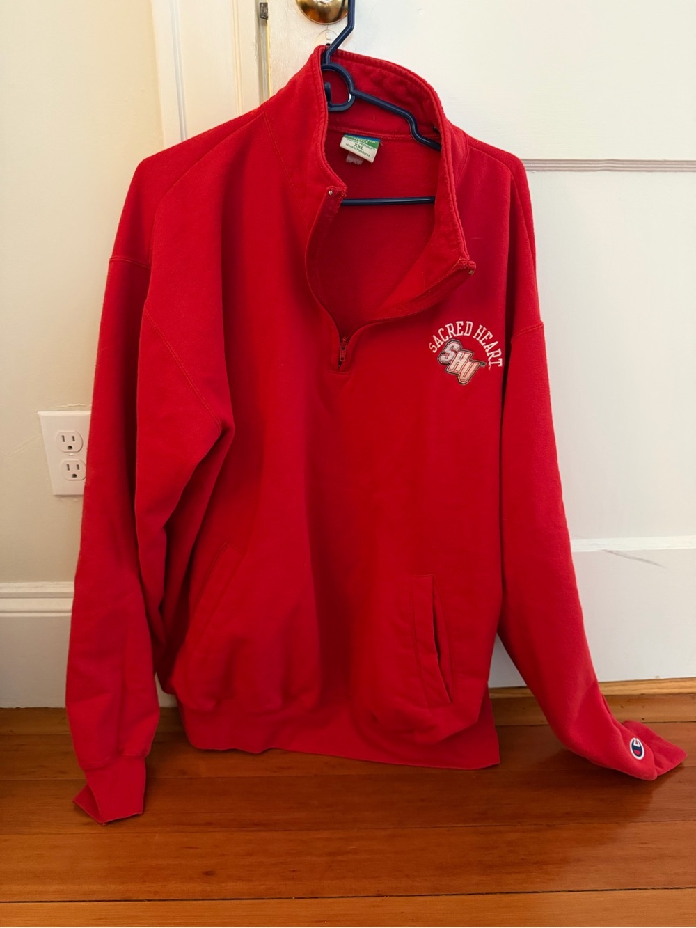Champion Red Men's Quarter-Zip Pullover with Sacred Heart Crest